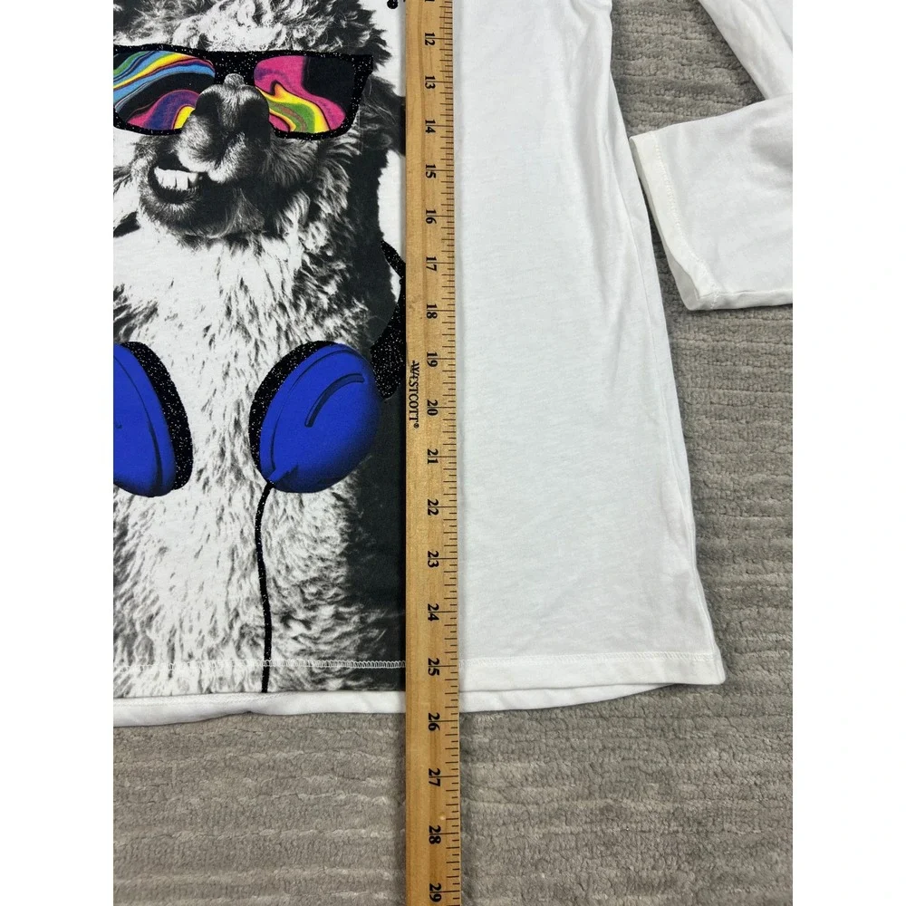 Justice Graphic Tee Girls 20/22 Plus White Alpaca Music Long Sleeve Ringer Shirt